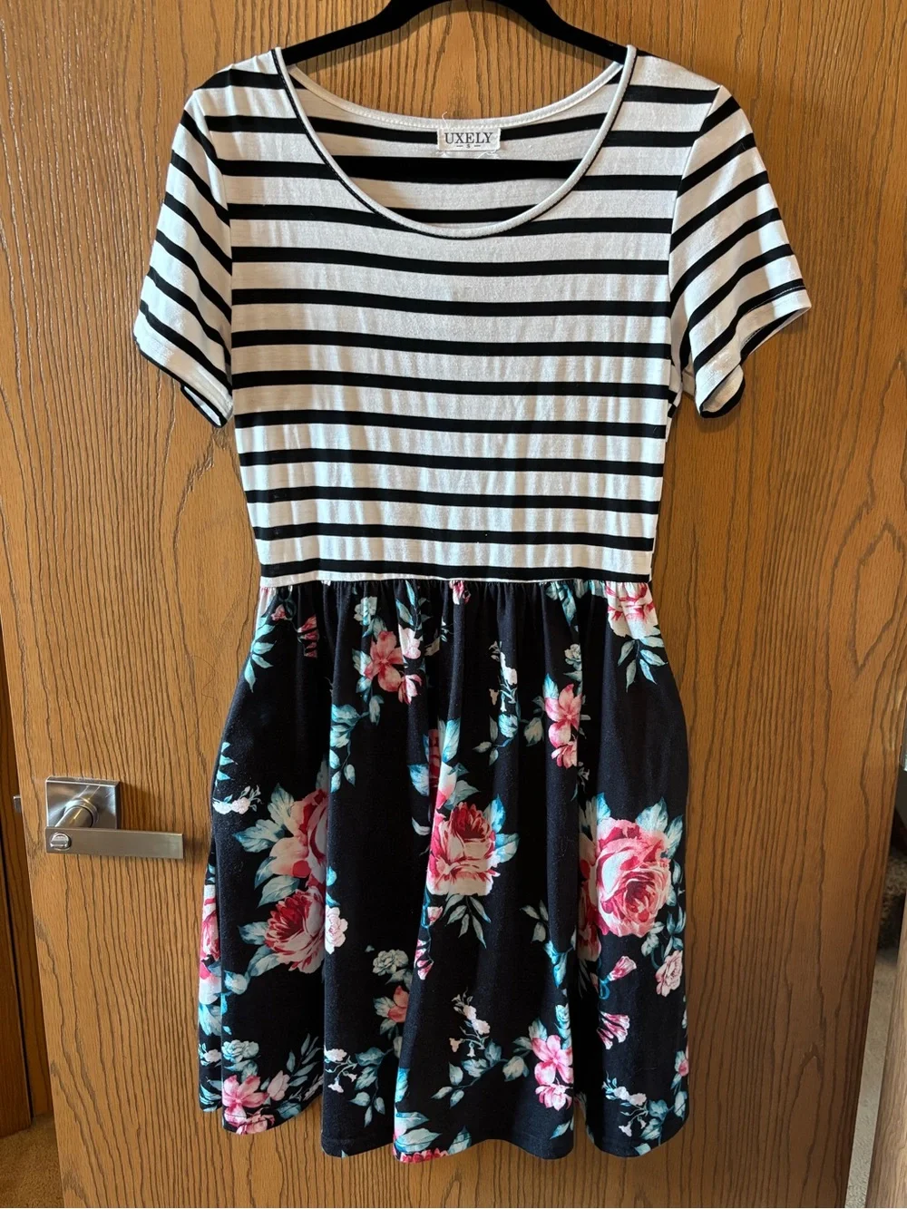 Black & White Striped Top - Floral Skirt - Casual Pocket Dress